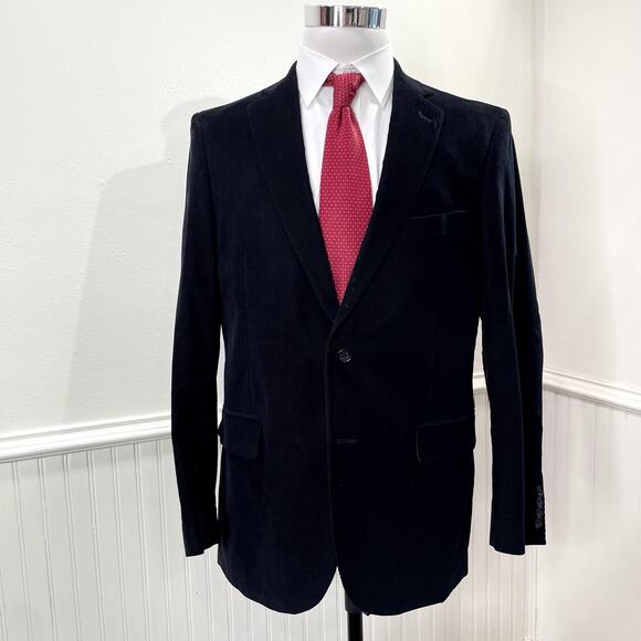 Stafford Size 42R Blazer Black Corduroy Elbow Patch Sport Coat Jacket Academia - Picture 1 of 14